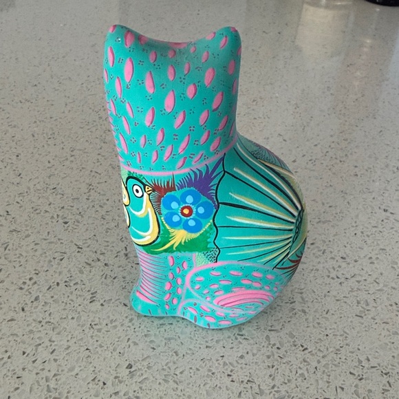 Vintage Mexican Talavera Pottery Handprinted Cat Folk Art Glazed Colorful - Picture 2 of 6